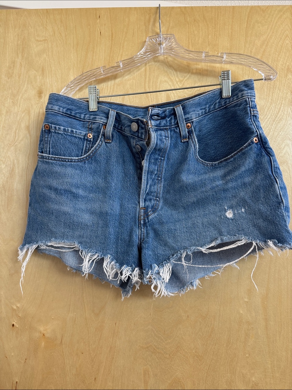 Levi's Frayed Hem High-Rise Denim Shorts - Blue